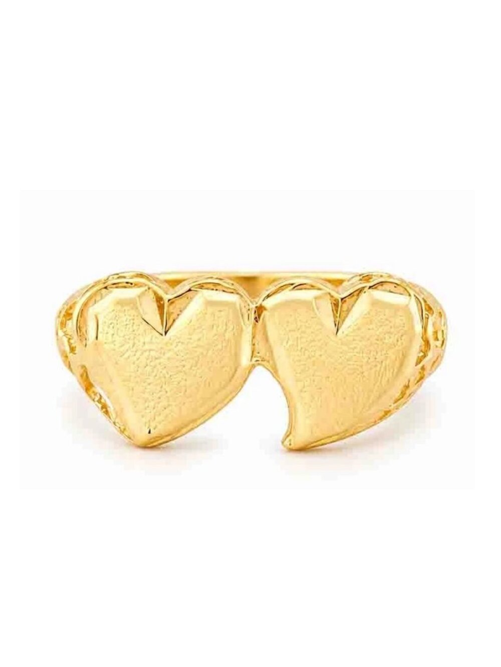 Double Heart Ring Solid 10k Yellow Gold